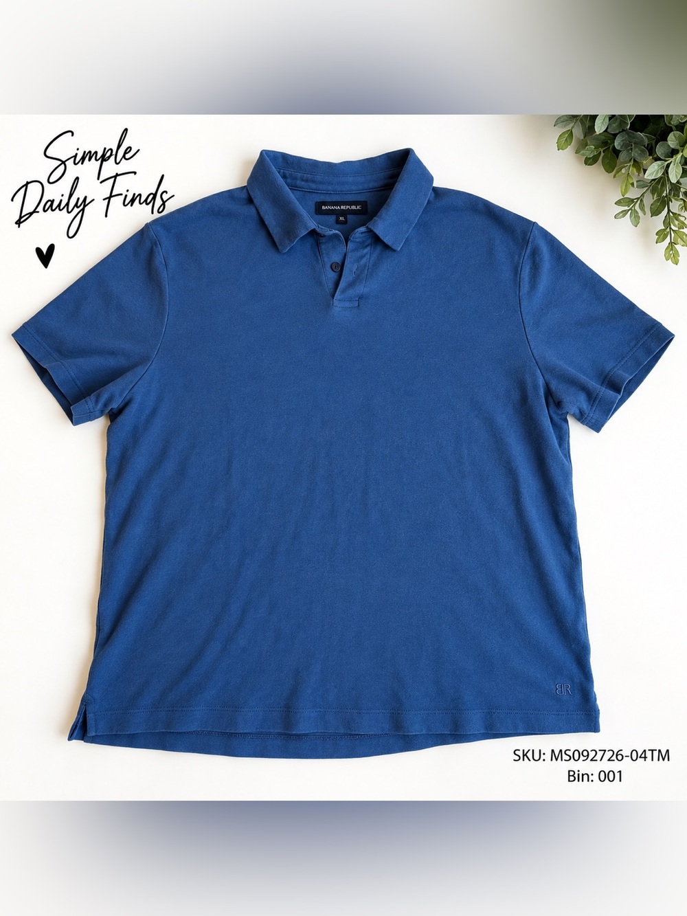 Banana Republic Men XL Blue Polo Shirt 100% Cotton Embroidered BR Logo
